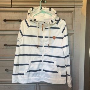 White and blue striped zip up hoodie